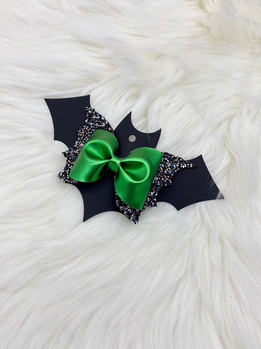 Green and Glow in the Dark Glitter Bat Bow