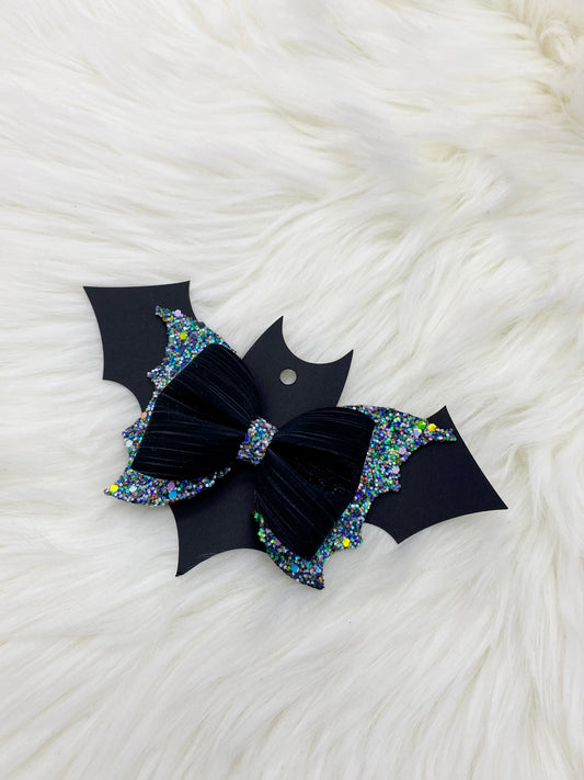 Black and Glow in the Dark Glitter Bat Bow